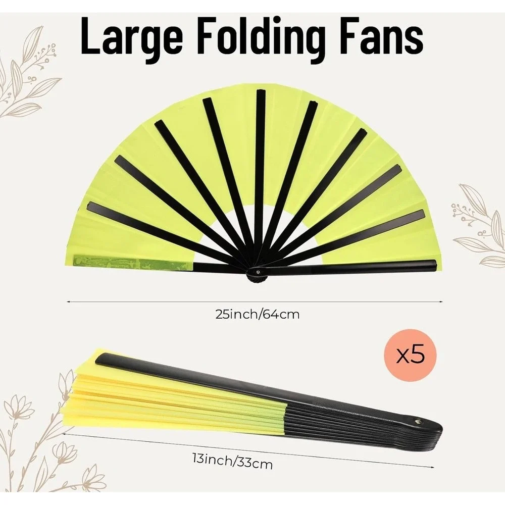 Attracme 8 Pack Large Folding Hand Fans 13in Rave Festival Dance Performance